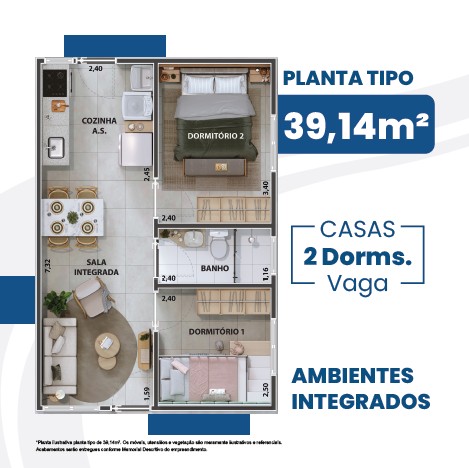 Planta tipo Jardim das Araucárias 2, 2 dormitórios
